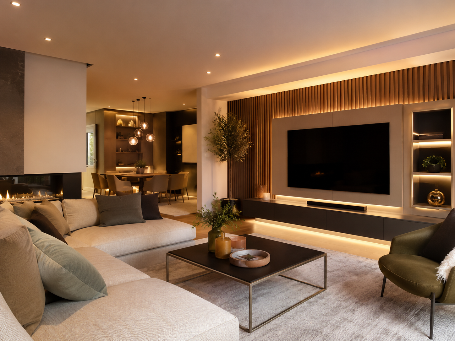 Éclairage moderne dans un salon rénové